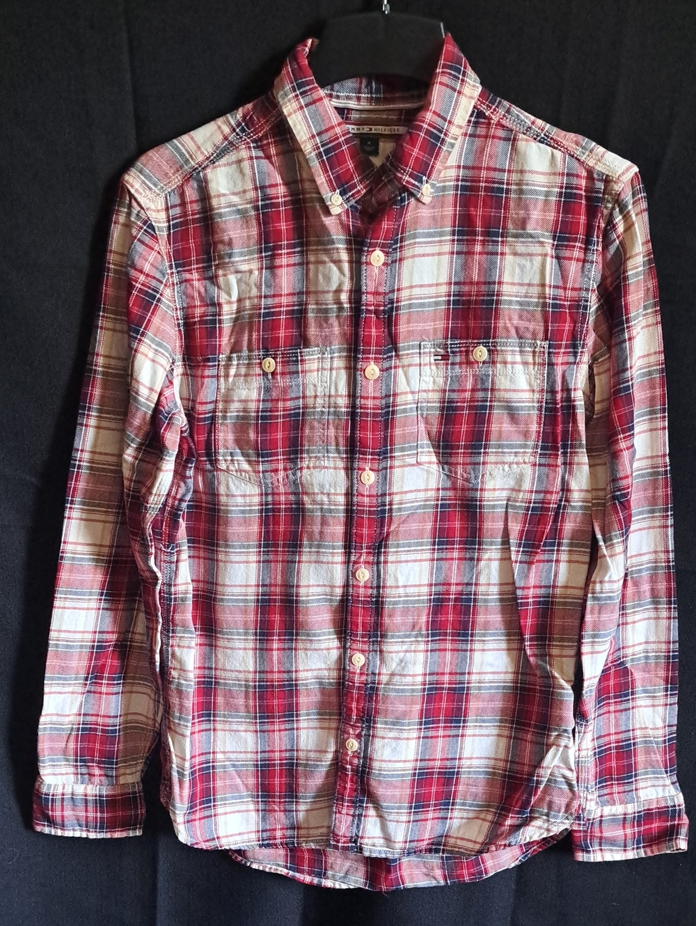 Tommy Hilfiger-Men's Red, White & Black Plaid Flannel Button-Down Shirt